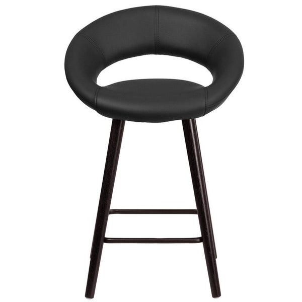 Flash Furniture Kelsey Series 24'' High Contemporary Cappuccino Wood Counter Height Stool in Black Vinyl - CH-152551-BK-VY-GG