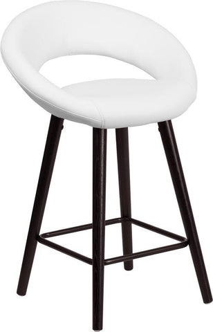 Flash Furniture Kelsey Series 24'' High Contemporary Cappuccino Wood Counter Height Stool in White Vinyl - CH-152551-WH-VY-GG