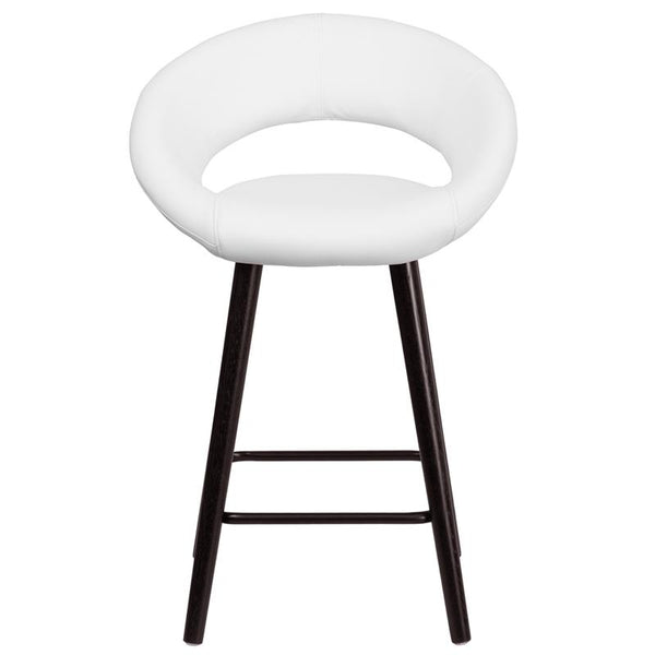 Flash Furniture Kelsey Series 24'' High Contemporary Cappuccino Wood Counter Height Stool in White Vinyl - CH-152551-WH-VY-GG