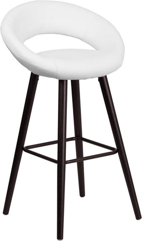 Flash Furniture Kelsey Series 29'' High Contemporary Cappuccino Wood Barstool in White Vinyl - CH-152550-WH-VY-GG