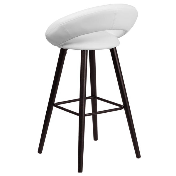 Flash Furniture Kelsey Series 29'' High Contemporary Cappuccino Wood Barstool in White Vinyl - CH-152550-WH-VY-GG