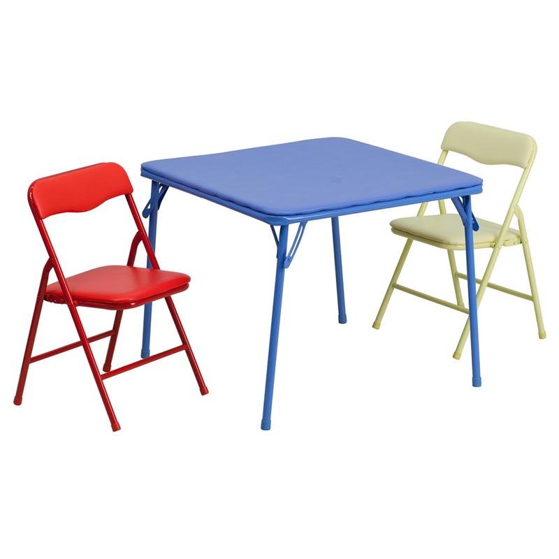 Flash Furniture Kids Colorful 3 Piece Folding Table and Chair Set - JB-10-CARD-GG