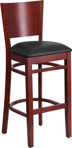 Flash Furniture Lacey Series Solid Back Mahogany Wood Restaurant Barstool - Black Vinyl Seat - XU-DG-W0094BAR-MAH-BLKV-GG