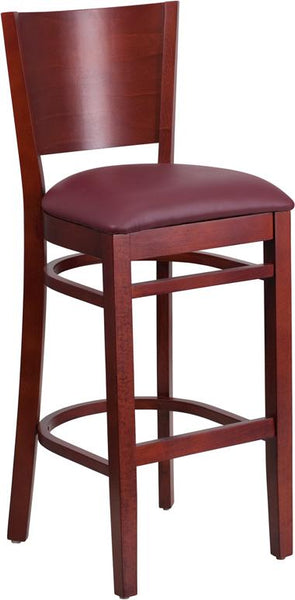 Flash Furniture Lacey Series Solid Back Mahogany Wood Restaurant Barstool - Burgundy Vinyl Seat - XU-DG-W0094BAR-MAH-BURV-GG