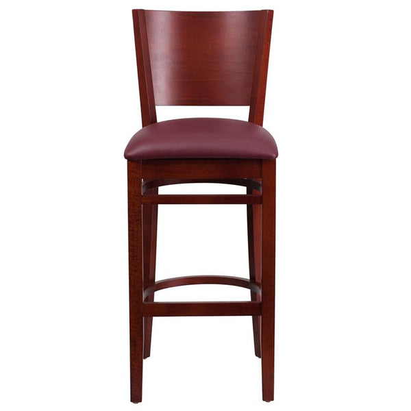 Flash Furniture Lacey Series Solid Back Mahogany Wood Restaurant Barstool - Burgundy Vinyl Seat - XU-DG-W0094BAR-MAH-BURV-GG