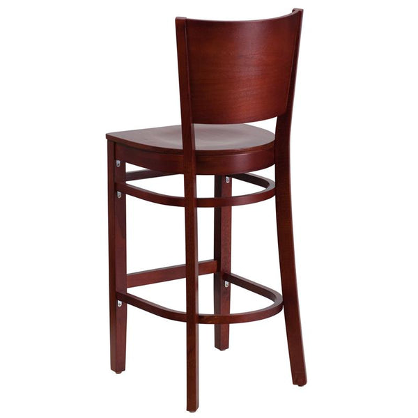Flash Furniture Lacey Series Solid Back Mahogany Wood Restaurant Barstool - XU-DG-W0094BAR-MAH-MAH-GG