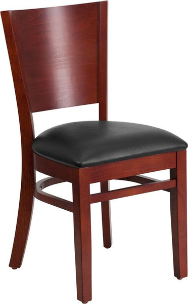 Flash Furniture Lacey Series Solid Back Mahogany Wood Restaurant Chair - Black Vinyl Seat - XU-DG-W0094B-MAH-BLKV-GG