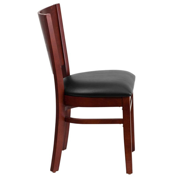 Flash Furniture Lacey Series Solid Back Mahogany Wood Restaurant Chair - Black Vinyl Seat - XU-DG-W0094B-MAH-BLKV-GG