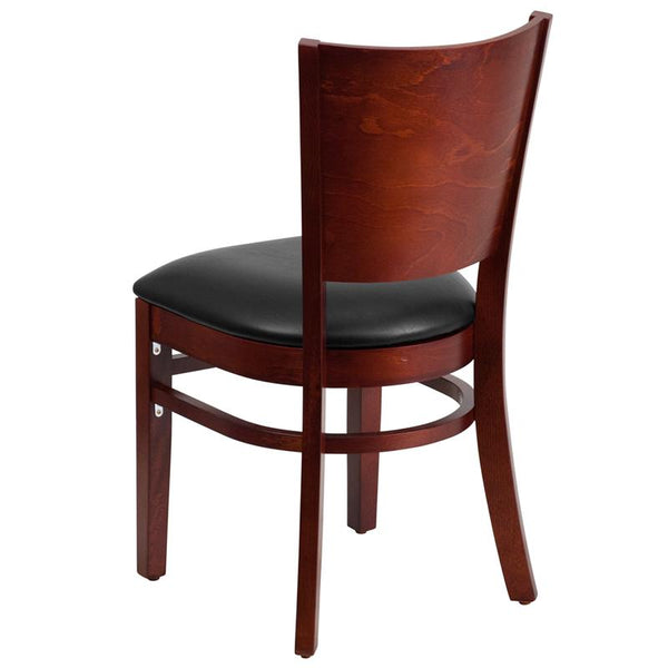 Flash Furniture Lacey Series Solid Back Mahogany Wood Restaurant Chair - Black Vinyl Seat - XU-DG-W0094B-MAH-BLKV-GG