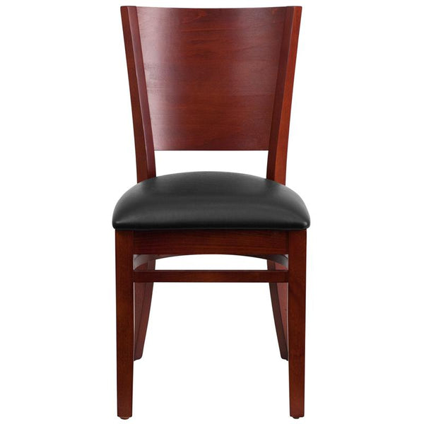Flash Furniture Lacey Series Solid Back Mahogany Wood Restaurant Chair - Black Vinyl Seat - XU-DG-W0094B-MAH-BLKV-GG