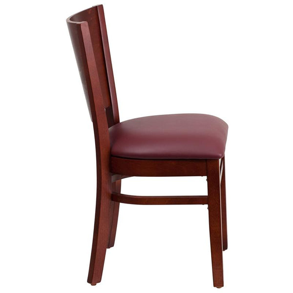 Flash Furniture Lacey Series Solid Back Mahogany Wood Restaurant Chair - Burgundy Vinyl Seat - XU-DG-W0094B-MAH-BURV-GG