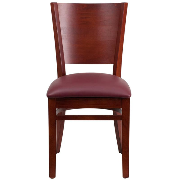Flash Furniture Lacey Series Solid Back Mahogany Wood Restaurant Chair - Burgundy Vinyl Seat - XU-DG-W0094B-MAH-BURV-GG