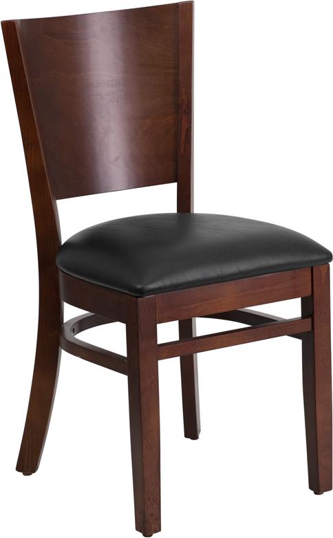 Flash Furniture Lacey Series Solid Back Walnut Wood Restaurant Chair - Black Vinyl Seat - XU-DG-W0094B-WAL-BLKV-GG