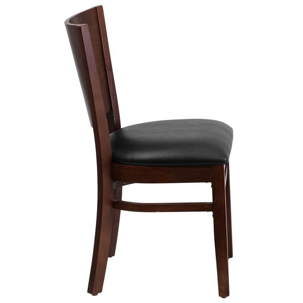 Flash Furniture Lacey Series Solid Back Walnut Wood Restaurant Chair - Black Vinyl Seat - XU-DG-W0094B-WAL-BLKV-GG