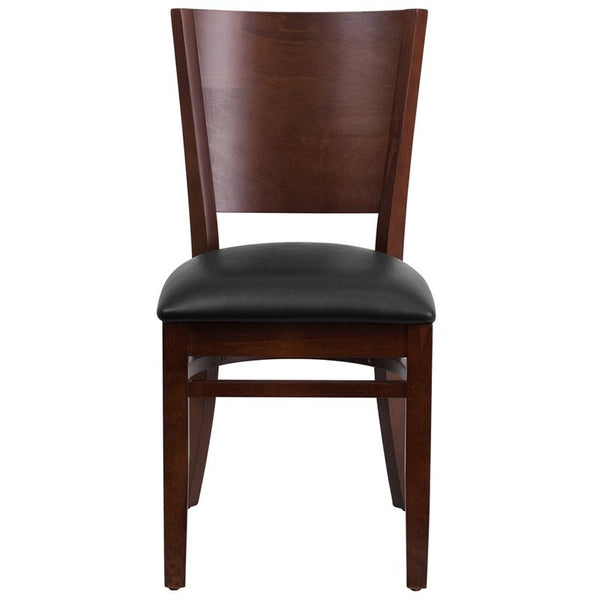 Flash Furniture Lacey Series Solid Back Walnut Wood Restaurant Chair - Black Vinyl Seat - XU-DG-W0094B-WAL-BLKV-GG