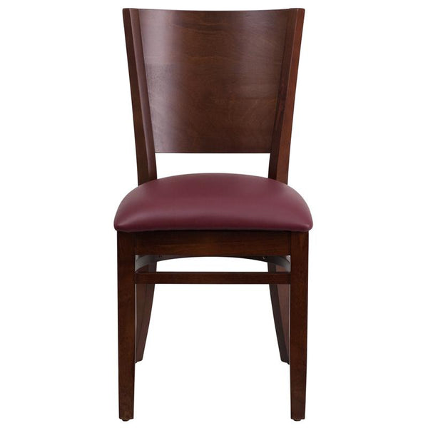 Flash Furniture Lacey Series Solid Back Walnut Wood Restaurant Chair - Burgundy Vinyl Seat - XU-DG-W0094B-WAL-BURV-GG