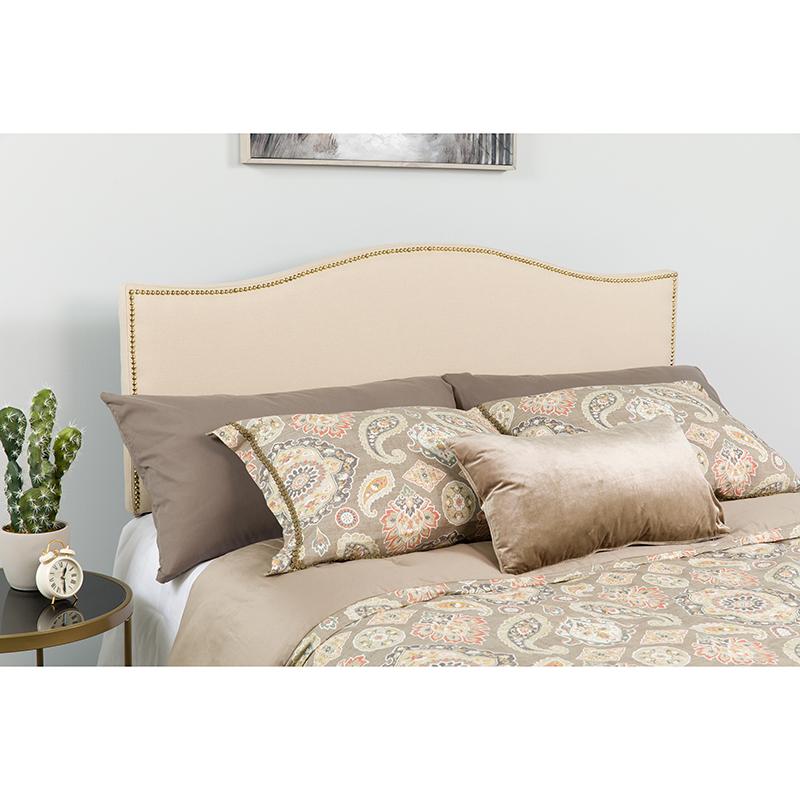 Flash Furniture Lexington Upholstered Full Size Headboard with Accent Nail Trim in Beige Fabric - HG-HB1707-F-B-GG