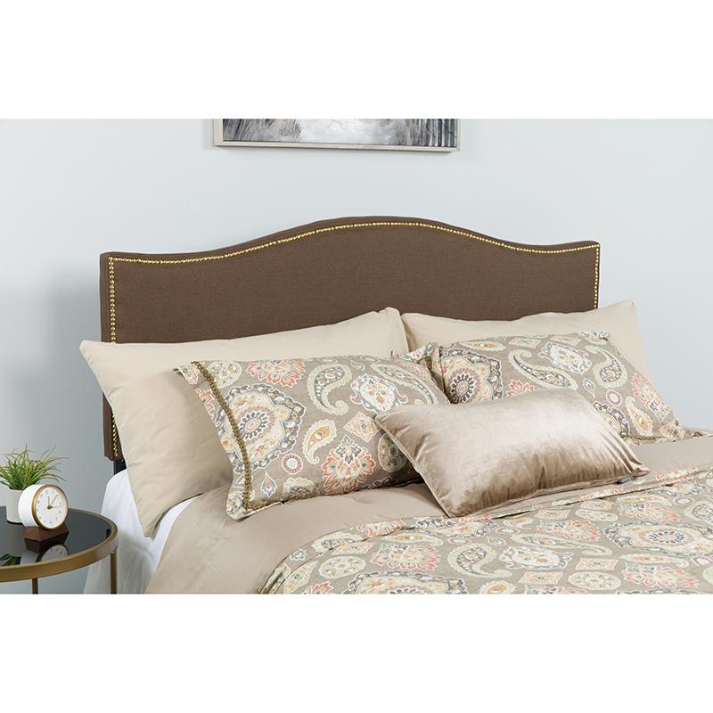 Flash Furniture Lexington Upholstered King Size Headboard with Accent Nail Trim in Dark Brown Fabric - HG-HB1707-K-DBR-GG