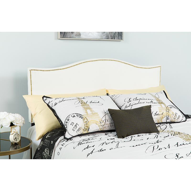 Flash Furniture Lexington Upholstered King Size Headboard with Accent Nail Trim in White Fabric - HG-HB1707-K-W-GG