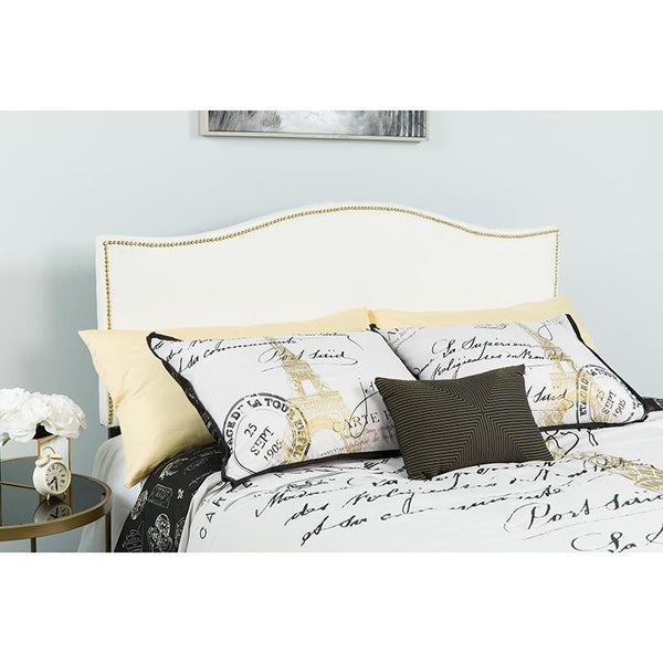 Flash Furniture Lexington Upholstered King Size Headboard with Accent Nail Trim in White Fabric - HG-HB1707-K-W-GG