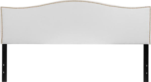 Flash Furniture Lexington Upholstered King Size Headboard with Accent Nail Trim in White Fabric - HG-HB1707-K-W-GG