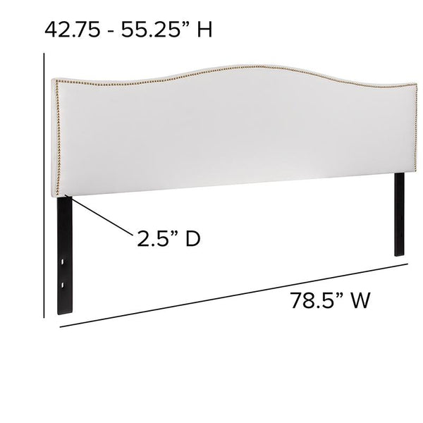Flash Furniture Lexington Upholstered King Size Headboard with Accent Nail Trim in White Fabric - HG-HB1707-K-W-GG