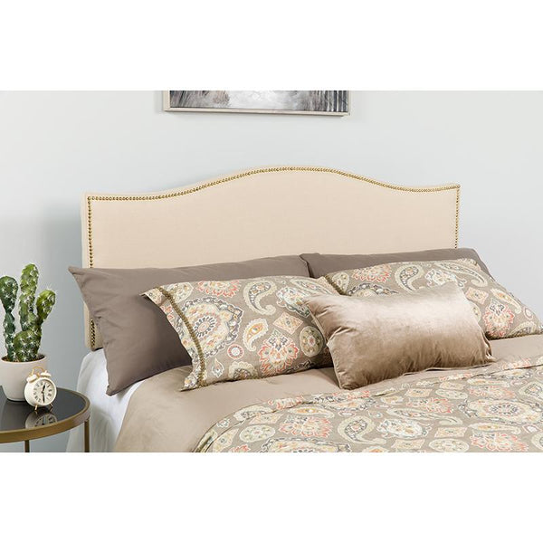 Flash Furniture Lexington Upholstered Queen Size Headboard with Accent Nail Trim in Beige Fabric - HG-HB1707-Q-B-GG