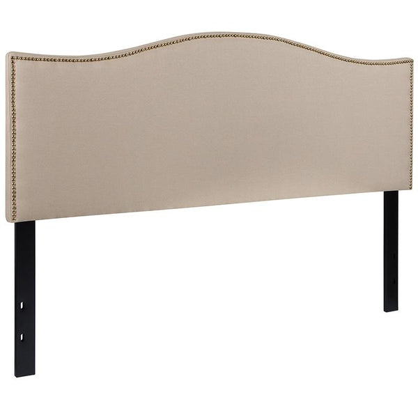 Flash Furniture Lexington Upholstered Queen Size Headboard with Accent Nail Trim in Beige Fabric - HG-HB1707-Q-B-GG