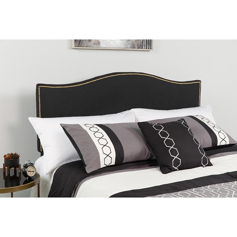 Flash Furniture Lexington Upholstered Queen Size Headboard with Accent Nail Trim in Black Fabric - HG-HB1707-Q-BK-GG