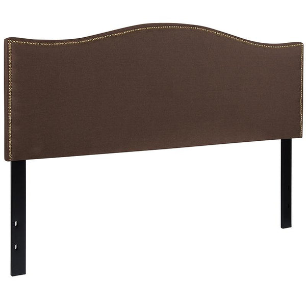 Flash Furniture Lexington Upholstered Queen Size Headboard with Accent Nail Trim in Dark Brown Fabric - HG-HB1707-Q-DBR-GG