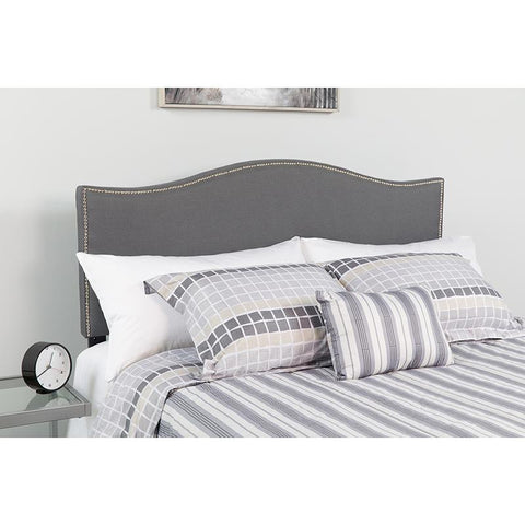 Flash Furniture Lexington Upholstered Queen Size Headboard with Accent Nail Trim in Dark Gray Fabric - HG-HB1707-Q-DG-GG