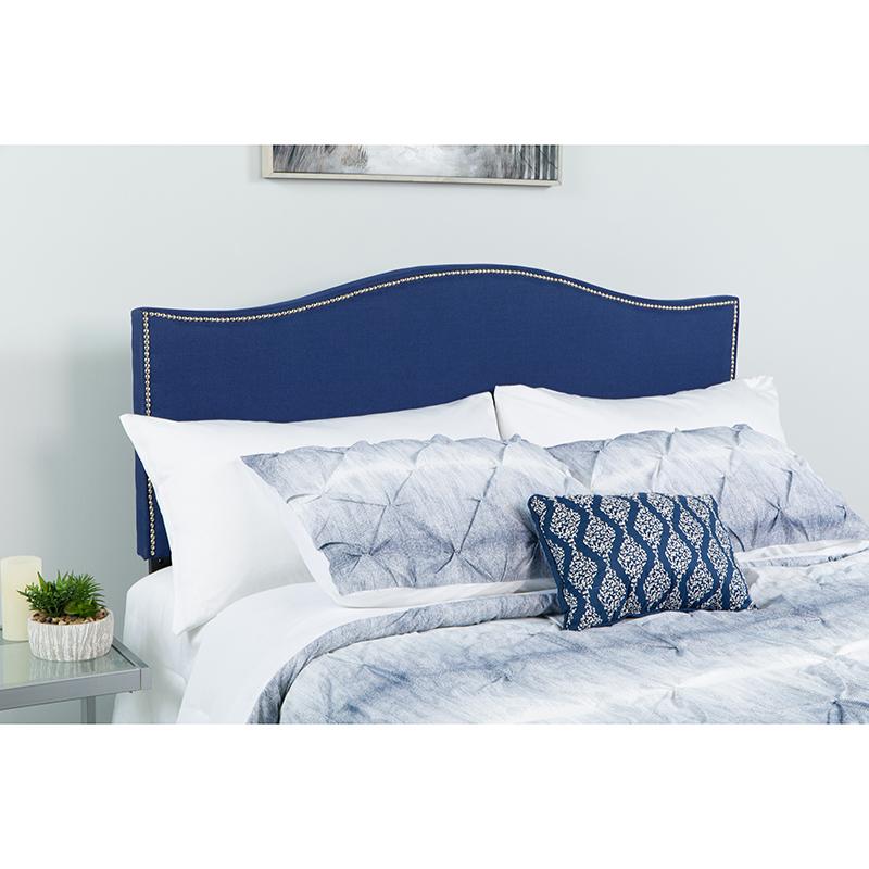 Flash Furniture Lexington Upholstered Queen Size Headboard with Accent Nail Trim in Navy Fabric - HG-HB1707-Q-N-GG