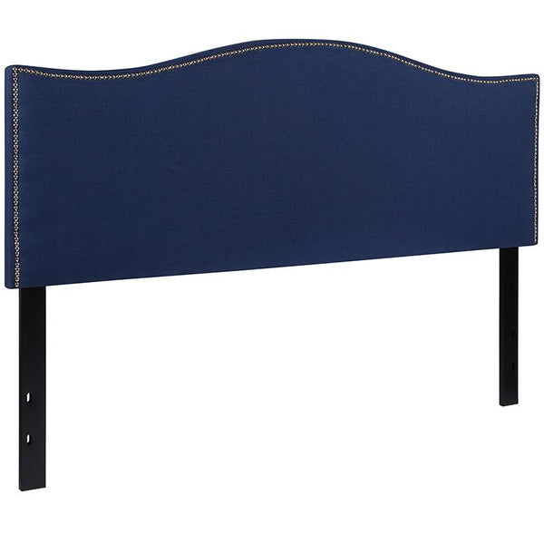 Flash Furniture Lexington Upholstered Queen Size Headboard with Accent Nail Trim in Navy Fabric - HG-HB1707-Q-N-GG