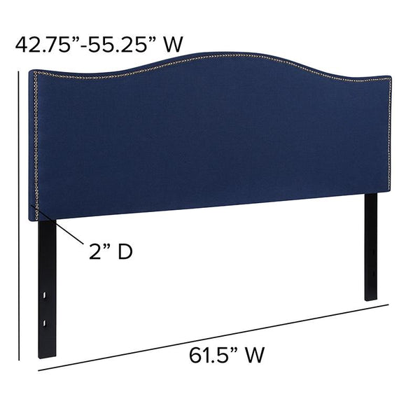 Flash Furniture Lexington Upholstered Queen Size Headboard with Accent Nail Trim in Navy Fabric - HG-HB1707-Q-N-GG