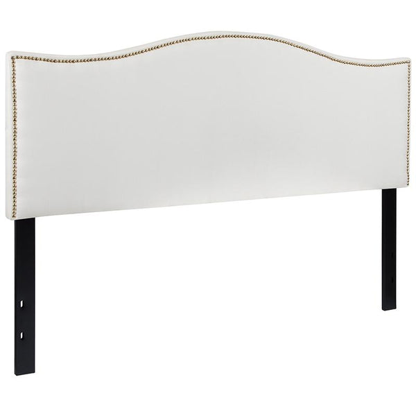 Flash Furniture Lexington Upholstered Queen Size Headboard with Accent Nail Trim in White Fabric - HG-HB1707-Q-W-GG