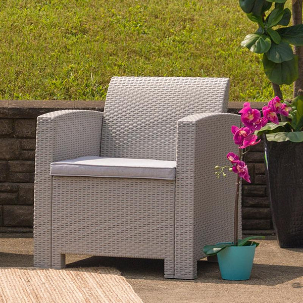 Flash Furniture Light Gray Faux Rattan Chair with All-Weather Light Gray Cushion - DAD-SF2-1-GG