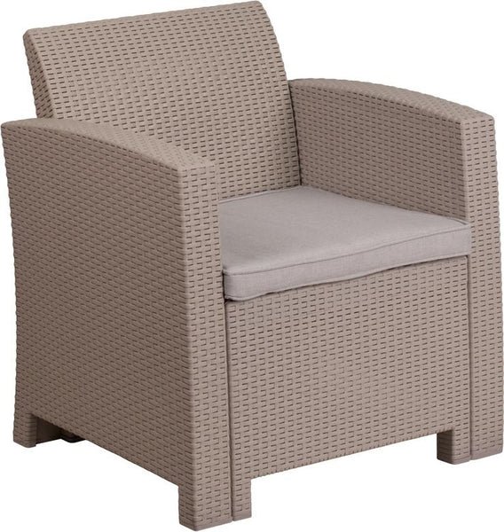 Flash Furniture Light Gray Faux Rattan Chair with All-Weather Light Gray Cushion - DAD-SF2-1-GG