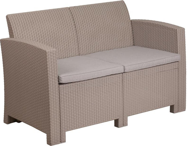 Flash Furniture Light Gray Faux Rattan Loveseat with All-Weather Light Gray Cushions - DAD-SF2-2-GG