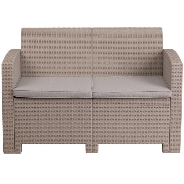 Flash Furniture Light Gray Faux Rattan Loveseat with All-Weather Light Gray Cushions - DAD-SF2-2-GG