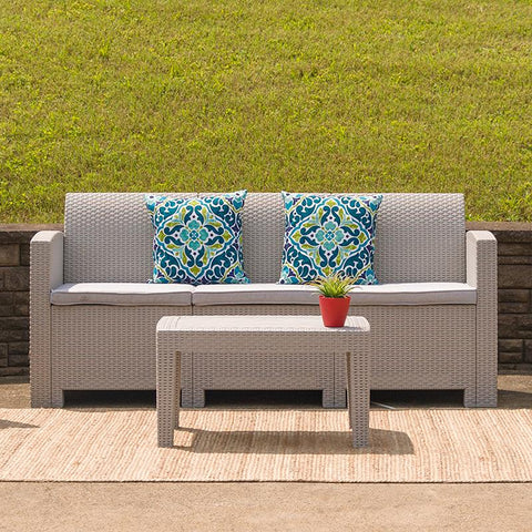 Flash Furniture Light Gray Faux Rattan Sofa with All-Weather Light Gray Cushions - DAD-SF2-3-GG