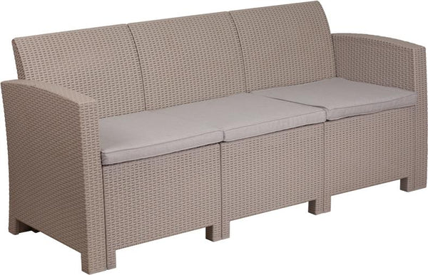 Flash Furniture Light Gray Faux Rattan Sofa with All-Weather Light Gray Cushions - DAD-SF2-3-GG