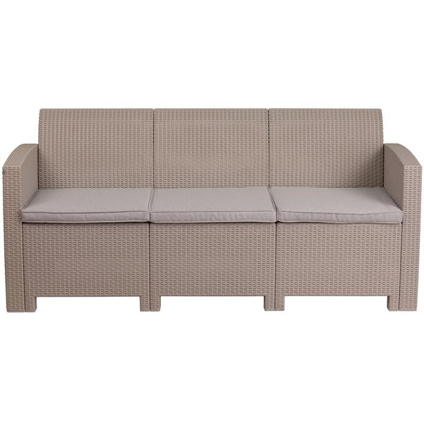 Flash Furniture Light Gray Faux Rattan Sofa with All-Weather Light Gray Cushions - DAD-SF2-3-GG