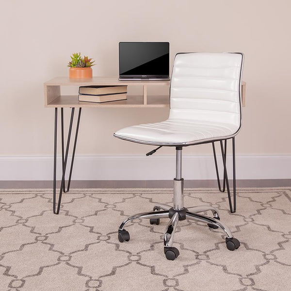 Flash Furniture Low Back Designer Armless White Ribbed Swivel Task Chair - DS-512B-WH-GG