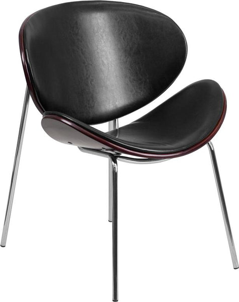 Flash Furniture Mahogany Bentwood Leisure Side Reception Chair with Black Leather Seat - SD-2268A-7-GG