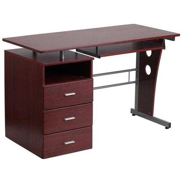 Flash Furniture Mahogany Desk with Three Drawer Pedestal and Pull-Out Keyboard Tray - NAN-WK-008-GG