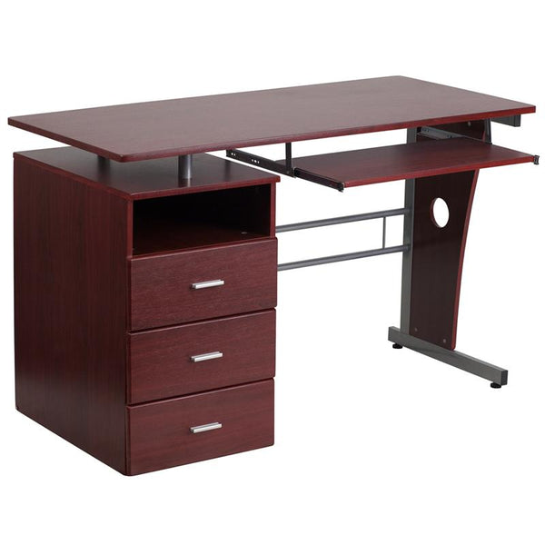 Flash Furniture Mahogany Desk with Three Drawer Pedestal and Pull-Out Keyboard Tray - NAN-WK-008-GG