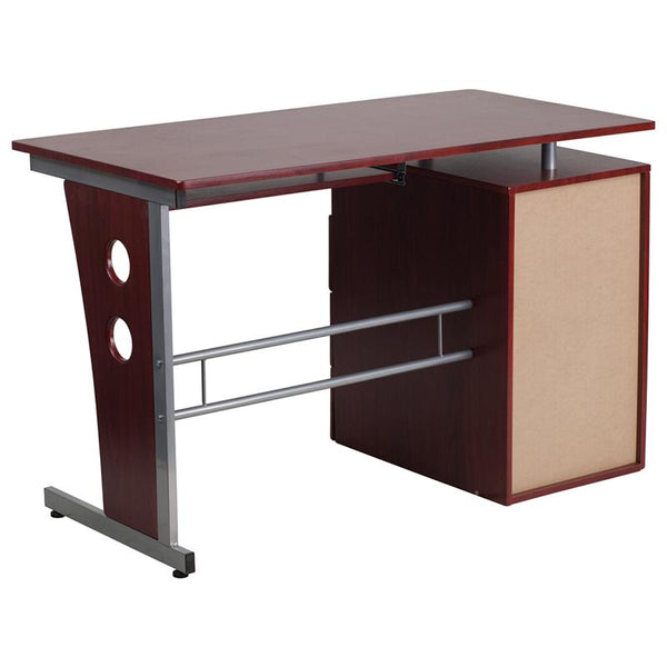 Flash Furniture Mahogany Desk with Three Drawer Pedestal and Pull-Out Keyboard Tray - NAN-WK-008-GG