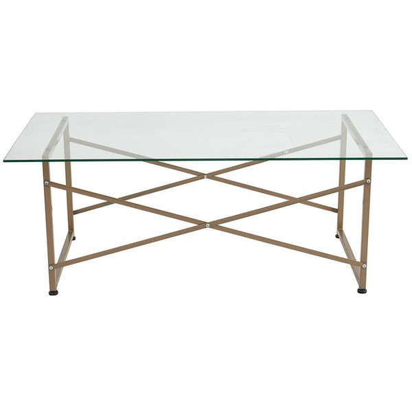 Flash Furniture Mar Vista Collection Glass Coffee Table with Matte Gold Frame - NAN-JH-1796CT-GG