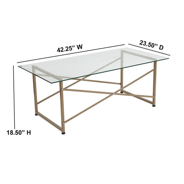 Flash Furniture Mar Vista Collection Glass Coffee Table with Matte Gold Frame - NAN-JH-1796CT-GG