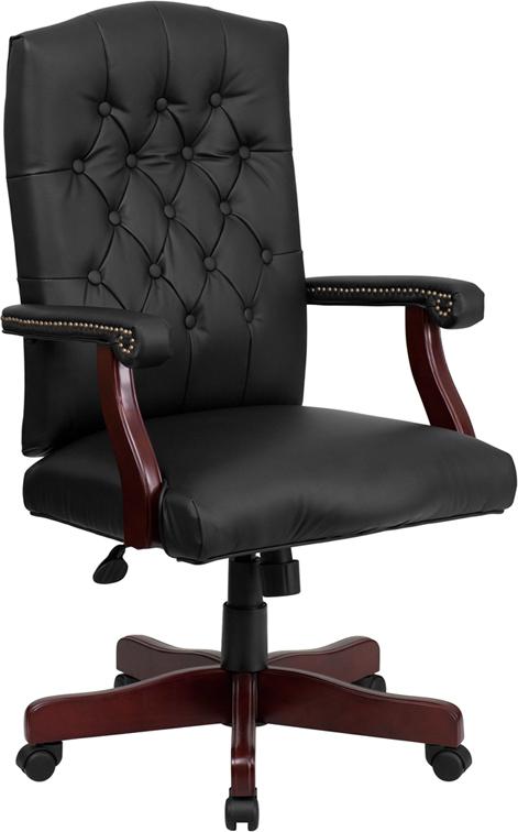 Flash Furniture Martha Washington Black Leather Executive Swivel Chair with Arms - 801L-LF0005-BK-LEA-GG